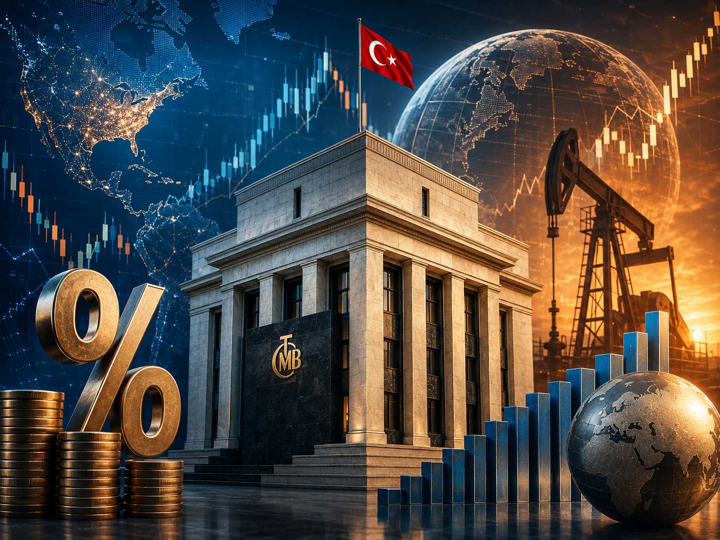 TCMB haftalık repo ihaleleri ve para politikası fonlamasını temsil eden finansal piyasa görseli
